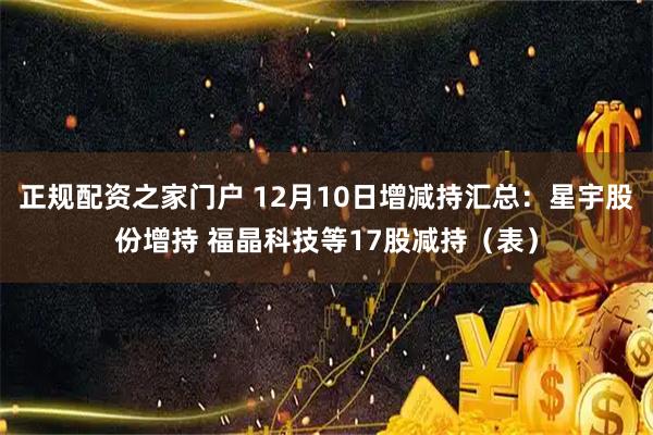 正规配资之家门户 12月10日增减持汇总：星宇股份增持 福晶科技等17股减持（表）